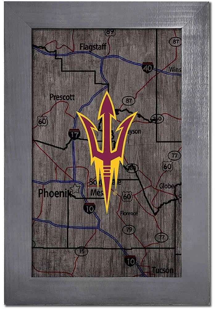Arizona State Sun Devils City Map Sign - Maroon