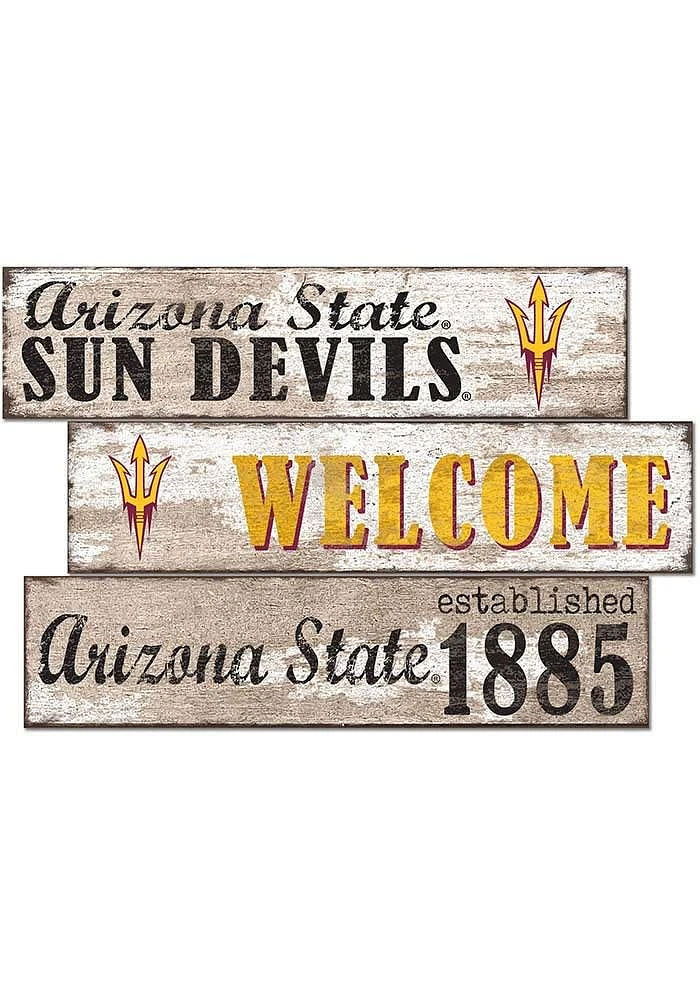 Arizona State Sun Devils Welcome 3 Plank Sign - Maroon
