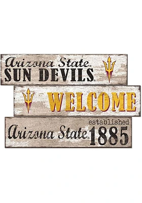 Arizona State Sun Devils Welcome 3 Plank Sign - Maroon