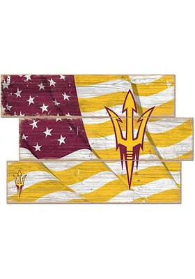 Arizona State Sun Devils Flag 3 Plank Sign - Maroon