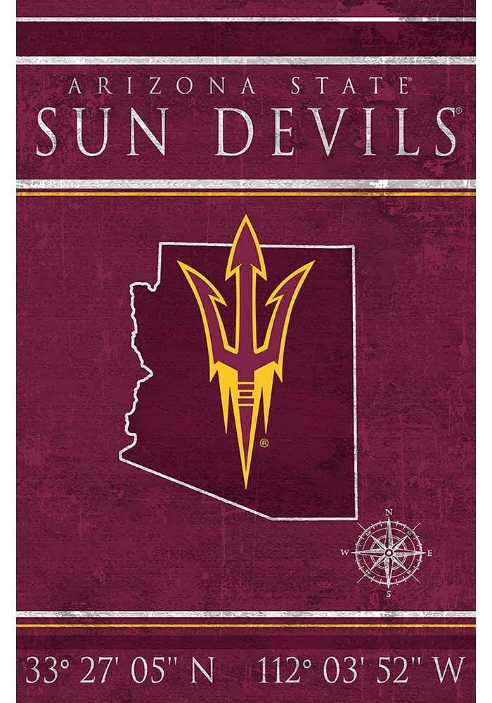 Arizona State Sun Devils Coordinates 17x26 Sign - Maroon