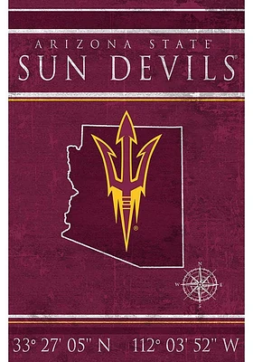 Arizona State Sun Devils Coordinates 17x26 Sign - Maroon