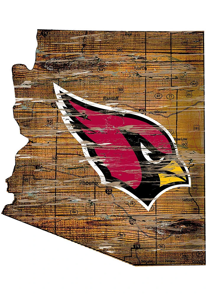 Arizona Cardinals Distressed State 24 Inch Sign - Brown