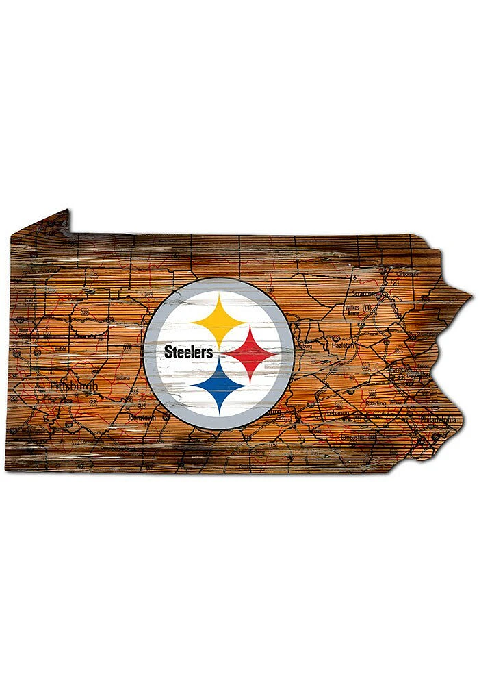 Pittsburgh Steelers 12 Mini Roadmap State Sign Sign - Black
