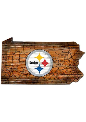 Pittsburgh Steelers 12 Mini Roadmap State Sign Sign - Black
