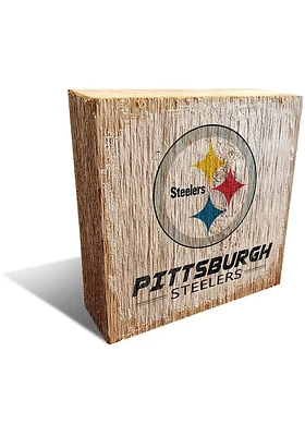 Pittsburgh Steelers Team Logo 6X6 Block Sign - Black