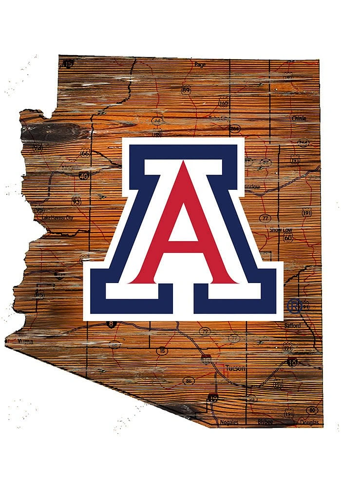 Arizona Wildcats Distressed State 24 Inch Sign - Brown