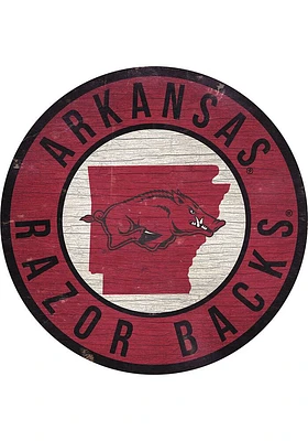 Arkansas Razorbacks 12 in Circle State Sign - Red