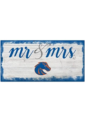 Boise State Broncos Script Mr and Mrs Sign - Blue