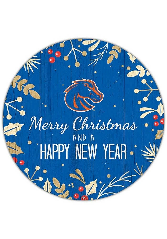 Boise State Broncos Merry Christmas and New Year Circle Sign - Blue