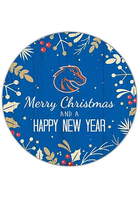 Boise State Broncos Merry Christmas and New Year Circle Sign - Blue