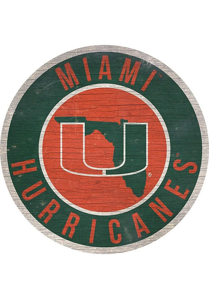 Miami Hurricanes 12 in Circle State Sign - Orange