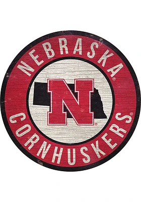 Nebraska Cornhuskers 12 in Circle State Sign - Red