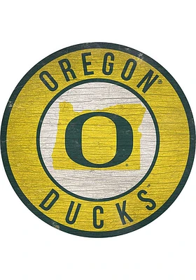 Oregon Ducks 12 in Circle State Sign - Green