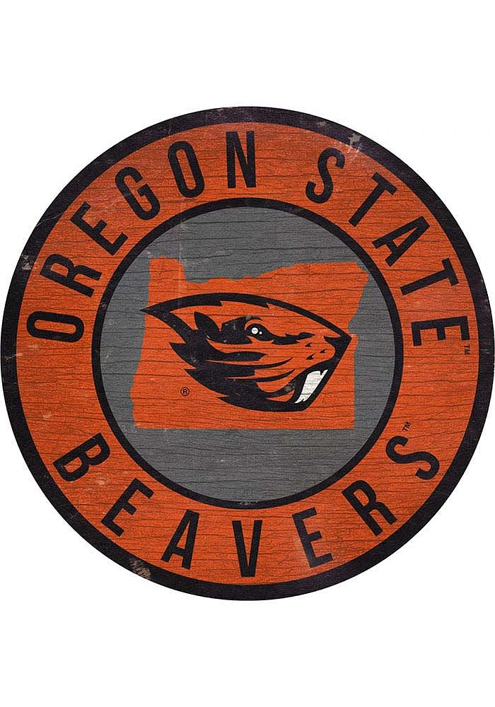 Oregon State Beavers 12 in Circle State Sign - Orange