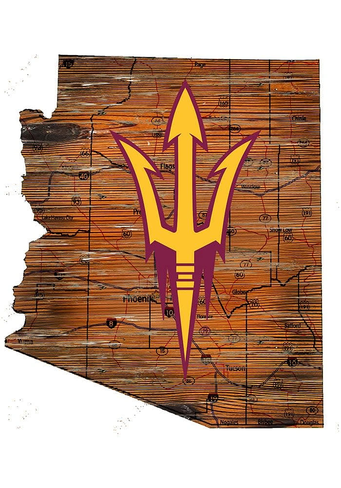 Arizona State Sun Devils Distressed State 24 Inch Sign - Brown