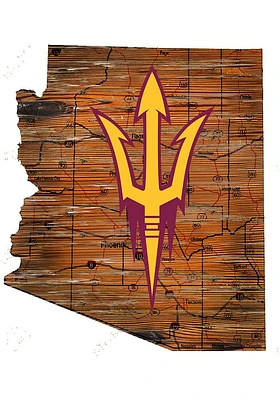 Arizona State Sun Devils Distressed State 24 Inch Sign - Brown