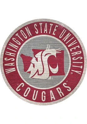 Washington State Cougars 12 in Circle State Sign - Red