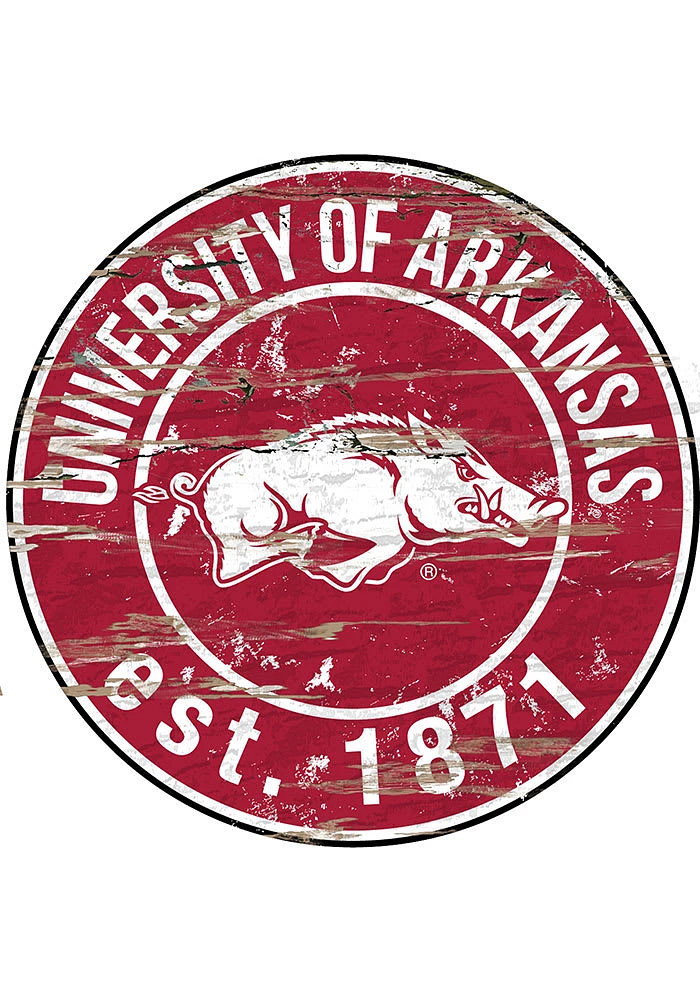 Arkansas Razorbacks Established Date Circle 24 Inch Sign - Red