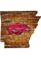 Arkansas Razorbacks Distressed State 24 Inch Sign - Brown