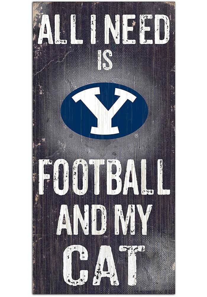 BYU Cougars Football and My Cat Sign - Navy Blue