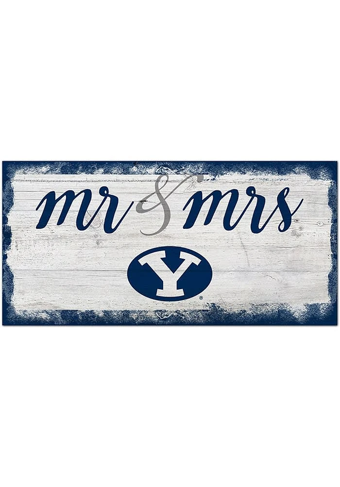 BYU Cougars Script Mr and Mrs Sign - Navy Blue
