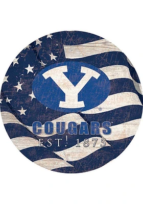 BYU Cougars 24in Flag Circle Sign - Navy Blue