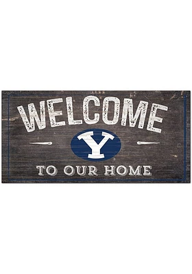 BYU Cougars Welcome Distressed Sign - Navy Blue