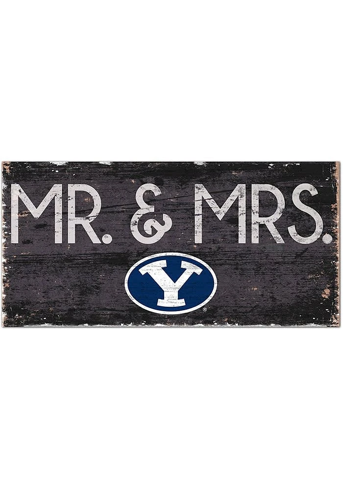 BYU Cougars Mr and Mrs Sign - Navy Blue