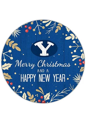 BYU Cougars Merry Christmas and New Year Circle Sign - Navy Blue