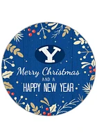 BYU Cougars Merry Christmas and New Year Circle Sign - Navy Blue