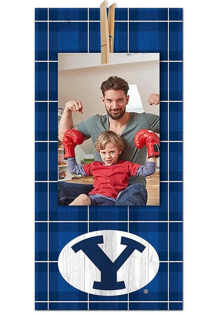 BYU Cougars Plaid Clothespin Sign - Navy Blue