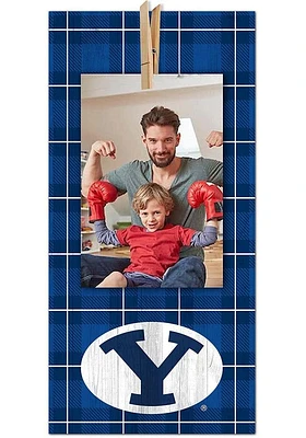 BYU Cougars Plaid Clothespin Sign - Navy Blue