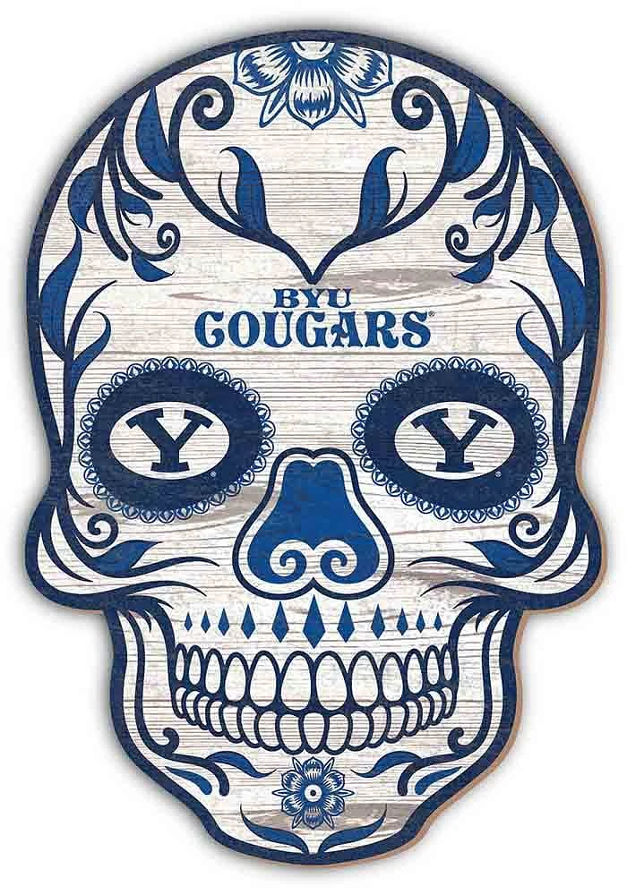 BYU Cougars 12 Inch Sugar Skull Sign - Navy Blue
