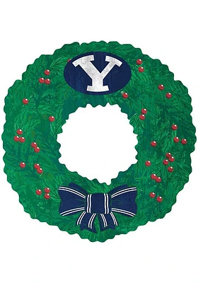 BYU Cougars Team Wreath 16 Inch Sign - Navy Blue