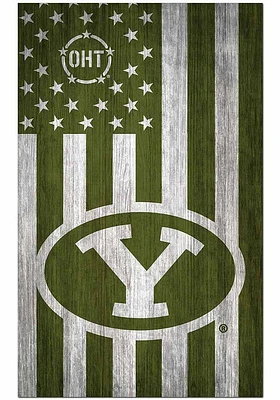 BYU Cougars 11x19 OHT Military Flag Sign - Navy Blue