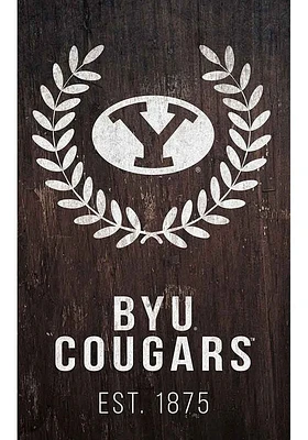 BYU Cougars Laurel Wreath Sign - Navy Blue