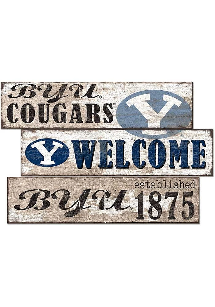 BYU Cougars Welcome 3 Plank Sign - Navy Blue