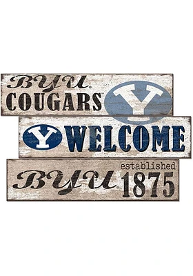 BYU Cougars Welcome 3 Plank Sign - Navy Blue