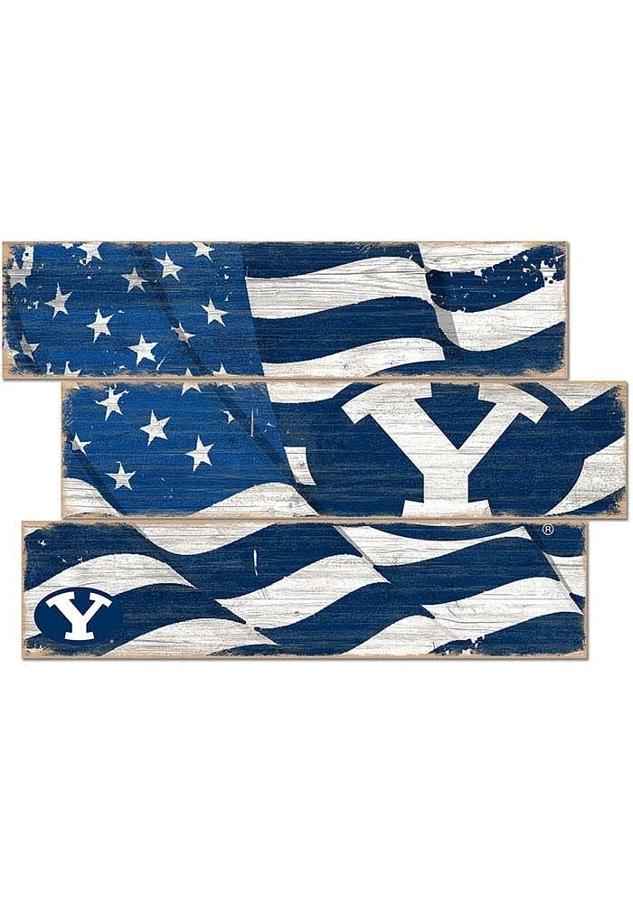 BYU Cougars Flag 3 Plank Sign - Navy Blue