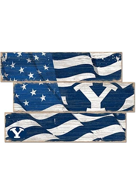 BYU Cougars Flag 3 Plank Sign - Navy Blue