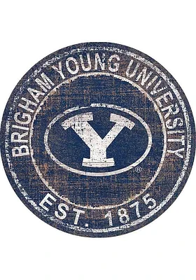 BYU Cougars Round Heritage Logo Sign - Navy Blue