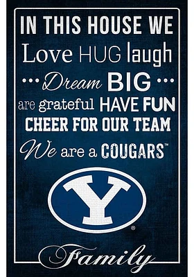 BYU Cougars In This House 17x26 Sign - Navy Blue