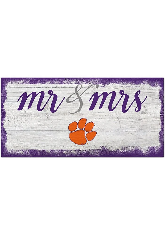 Clemson Tigers Script Mr and Mrs Sign - Orange