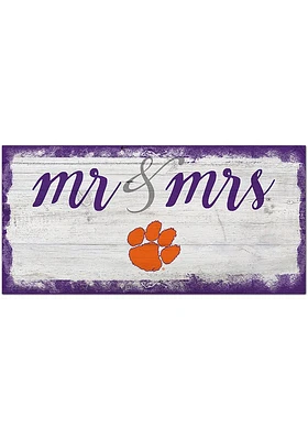 Clemson Tigers Script Mr and Mrs Sign - Orange