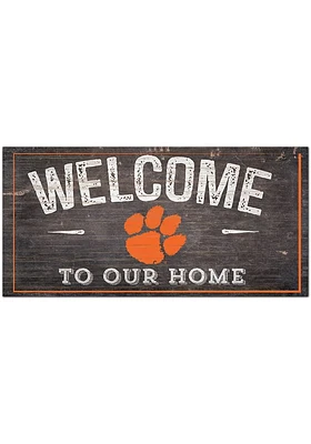 Clemson Tigers Welcome Distressed Sign - Orange