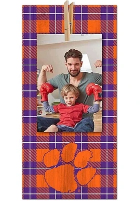 Clemson Tigers Plaid Clothespin Sign - Orange