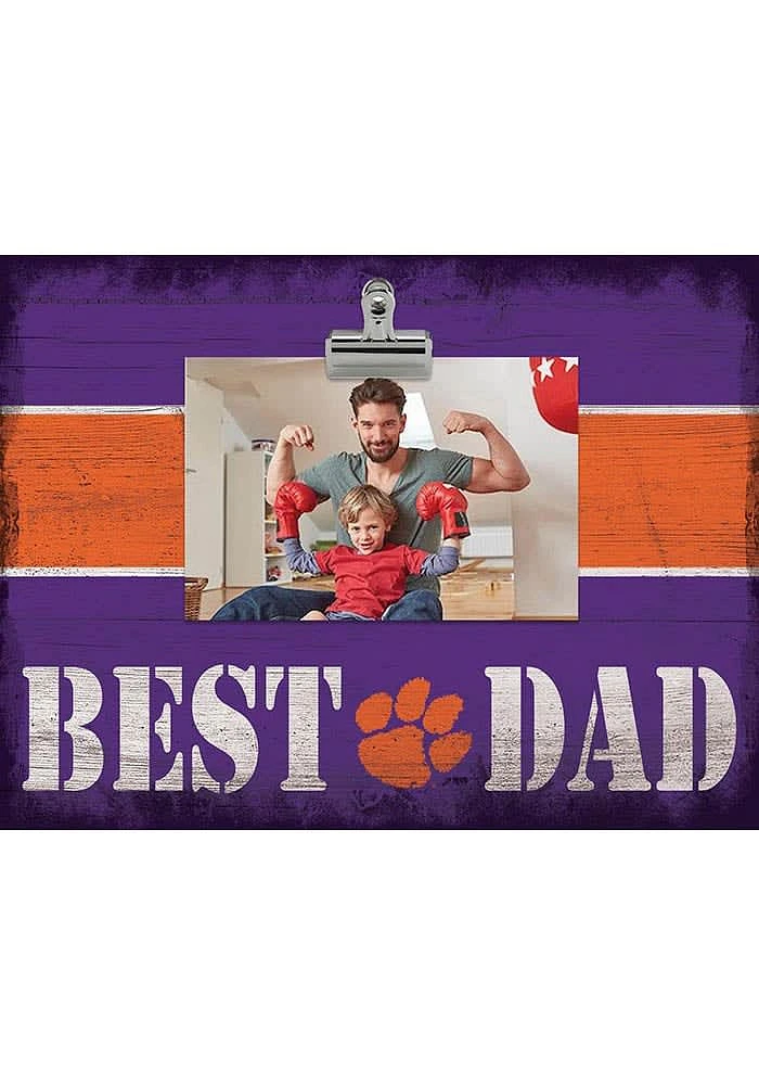 Clemson Tigers Best Dad Striped Clip Picture Frame - Orange