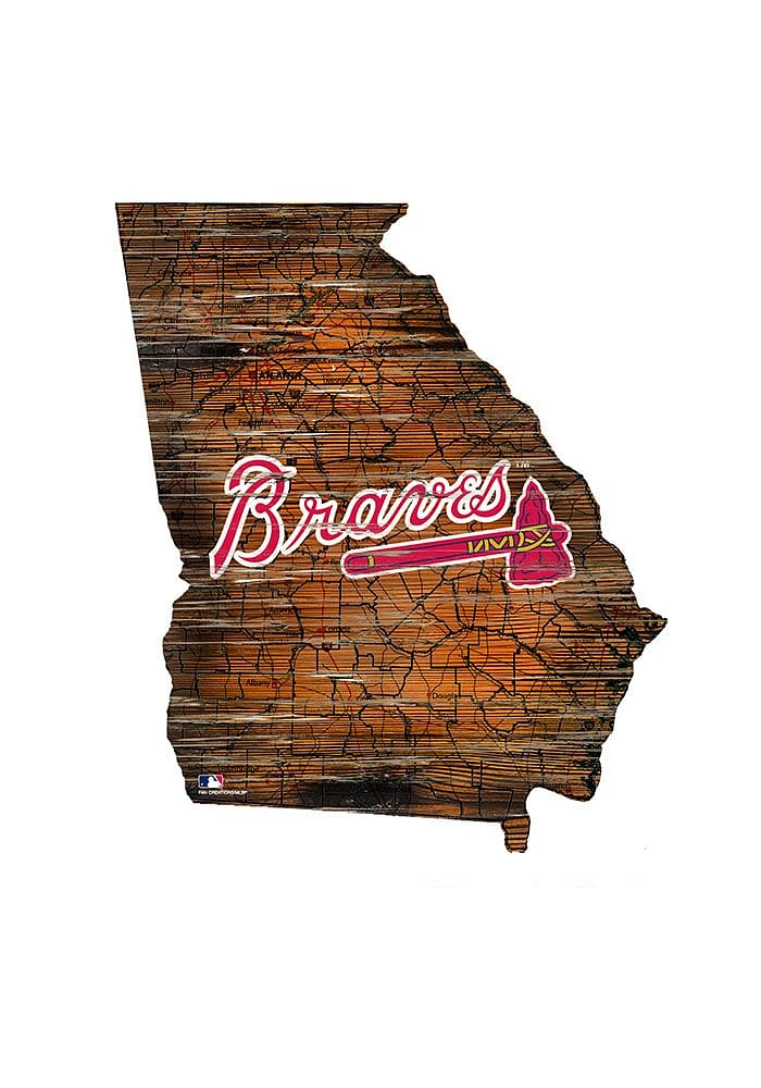 Atlanta Braves Distressed State 24 Inch Sign - Brown