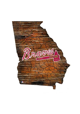 Atlanta Braves Distressed State 24 Inch Sign - Brown